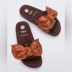 Melissa x Viktor Rolf Tie Beach Bow Slide Sandals Brown Orange Size US 5